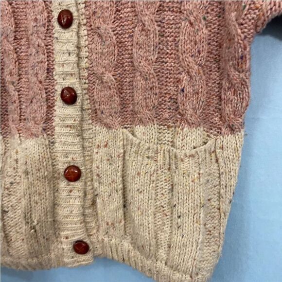 Vintage 90s LIZ CLAIBORNE Cardigan Women Cable Chunky Knit Wool Sweater Cream S - Picture 7 of 16
